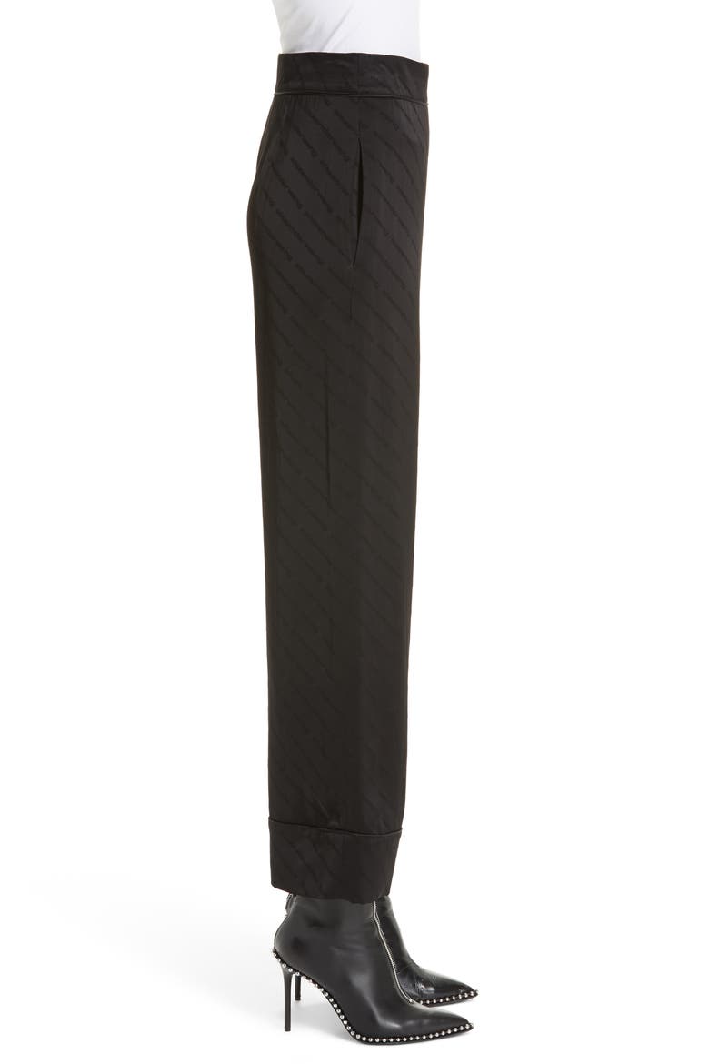 Logo Jacquard Wide Leg Pajama Pants, Alternate, color, BLACK