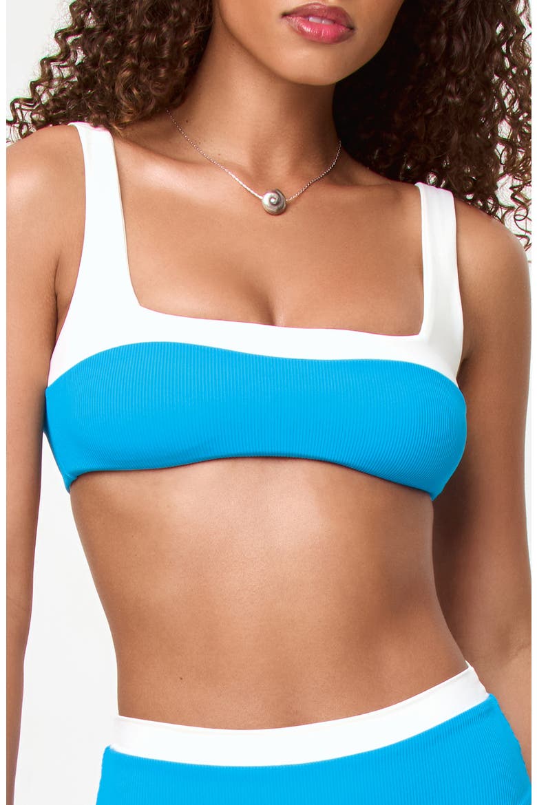 Zuri Rib & Jersey Bikini Top, Main, color, ELECTRIC BLUE/ CREAM