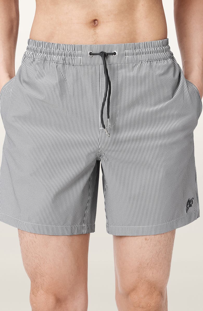 AllSaints Ciper Stripe Swim Trunks, Alternate, color, Chalk White/ Blue