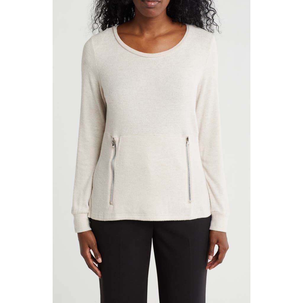 By Design Mavis Zip Pocket Pullover In Oatmeal