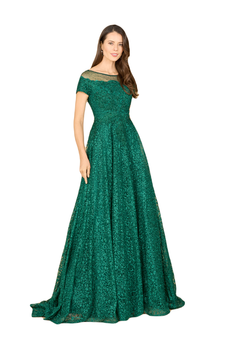 LARA New York Sheer Off Shoulder Ball Gown, Main, color, Green