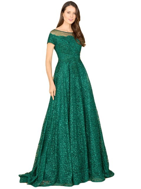 Sheer Off Shoulder Ball Gown