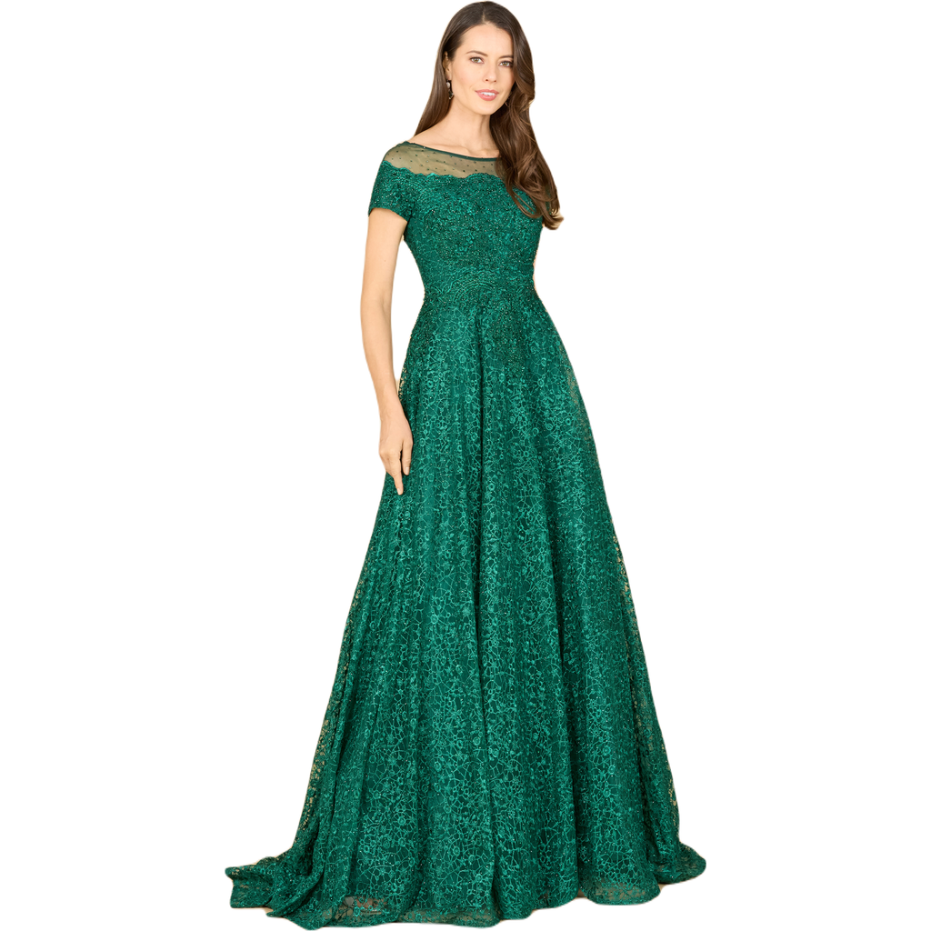 Lara New York Sheer Off Shoulder Ball Gown In Green