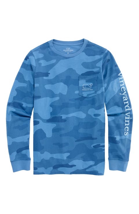 Kids' Fish Camo Vintage Whale Long Sleeve Pocket Graphic T-Shirt
