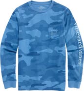 vineyard vines Kids' Fish Camo Vintage Whale Long Sleeve Pocket Graphic T-Shirt