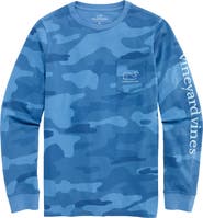 vineyard vines Kids' Fish Camo Vintage Whale Long Sleeve Pocket Graphic T-Shirt