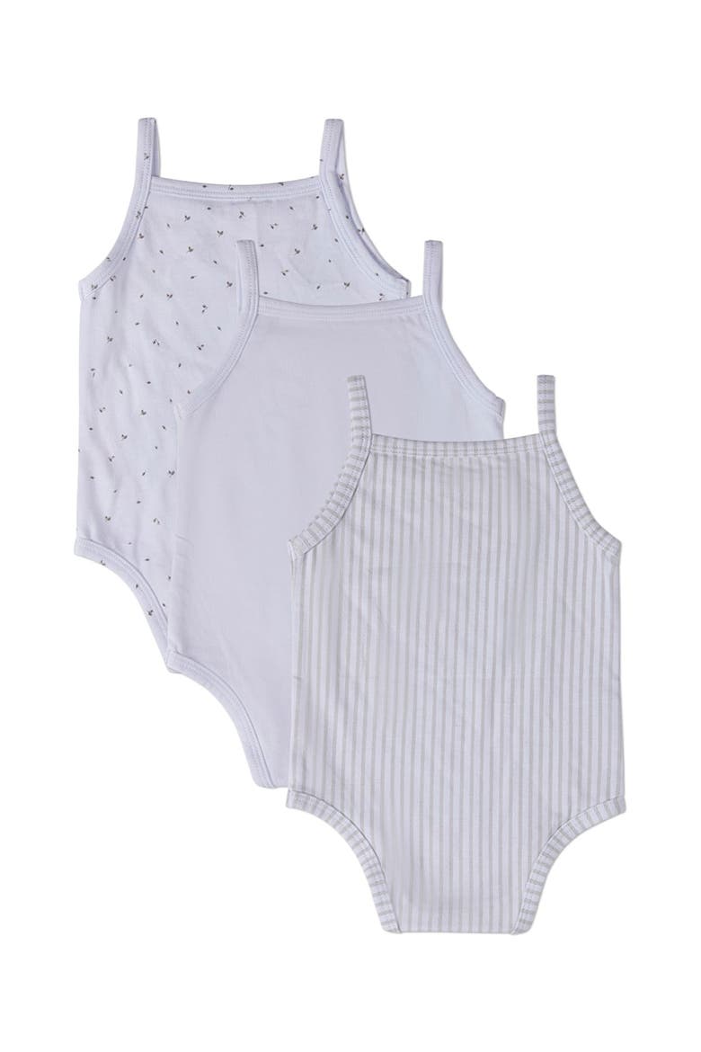 3 Pack Baby Petite Leaves, Stripes, Solid Bodysuit, Alternate, color, White Multi