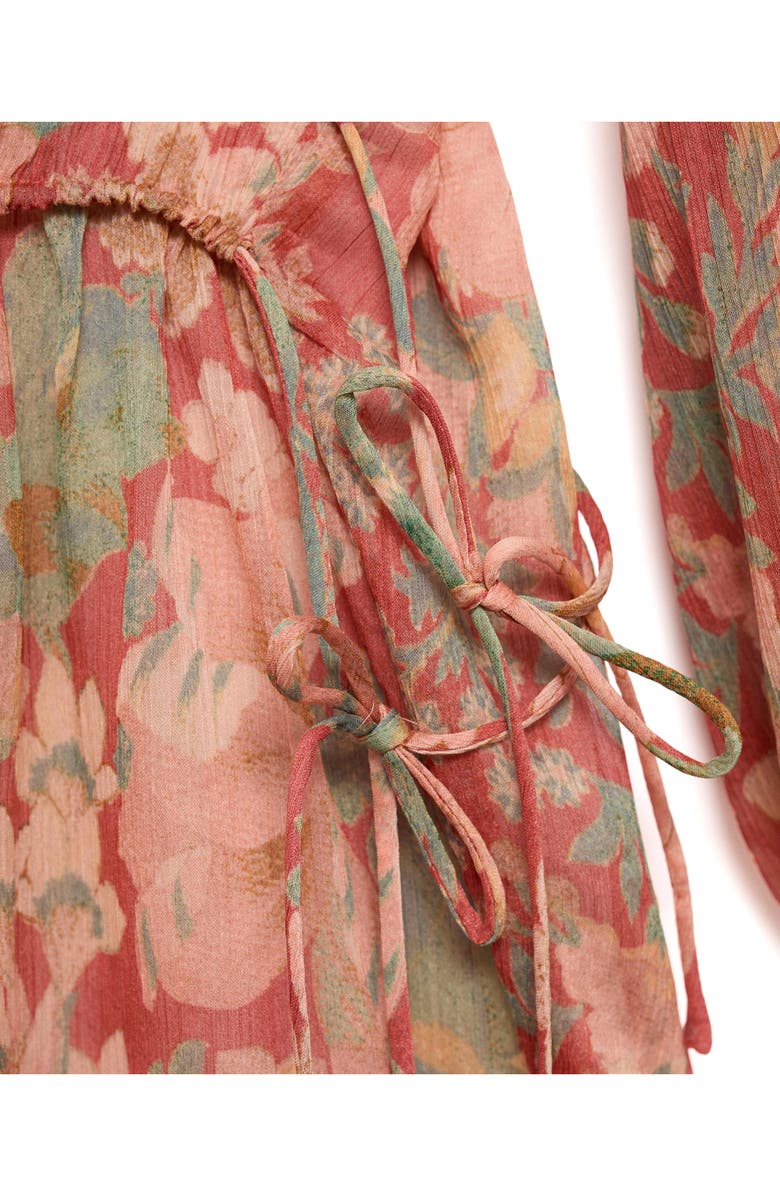 MANGO Floral Print Puff Sleeve Minidress, Alternate, color, Maroon