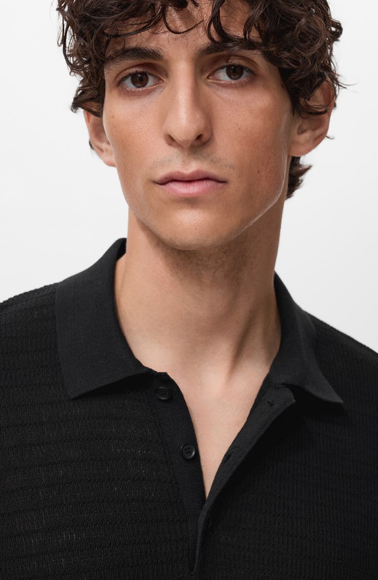 MANGO Textured Cotton Blend Polo, Alternate, color, Black