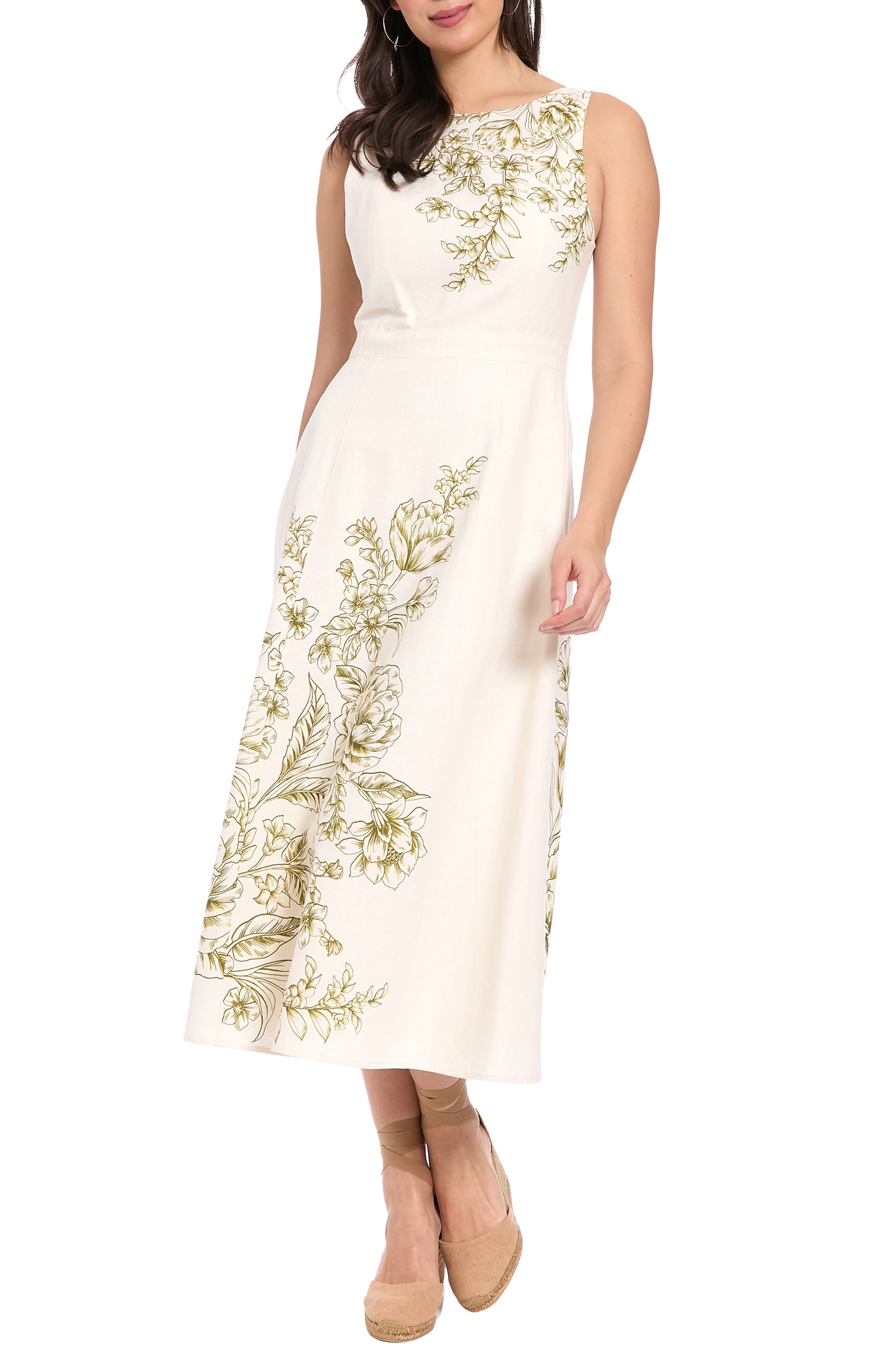 London Times Placement Print Midi Dress