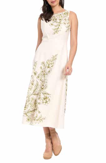 London Times Placement Print Midi Dress