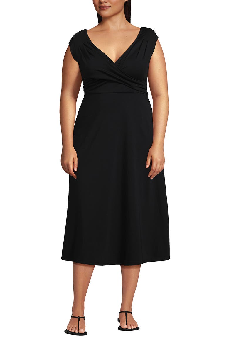 Plus Size Cotton Modal Off the Shoulder Wrap Midi Dress, Main, color, Black