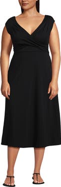 Lands' End Plus Size Cotton Modal Off the Shoulder Wrap Midi Dress