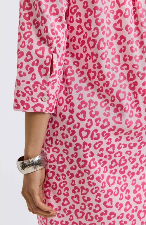 Foxcroft Sloane Leopard Print Shirtdress In Pink Flambe Multi