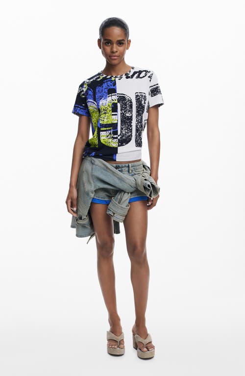 Desigual Colorblock Cotton Graphic T-shirt In White