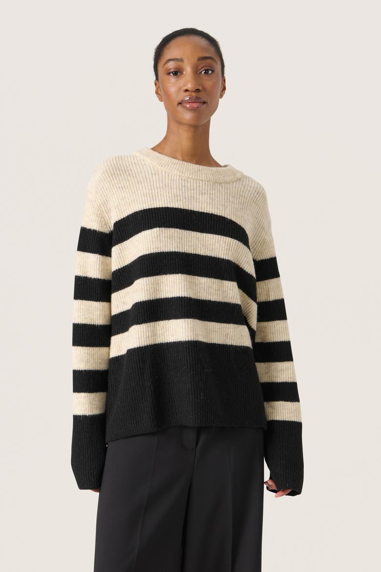 SLSelta Knitted Striped Pullover, Main, color, Sandshell w Black stripe