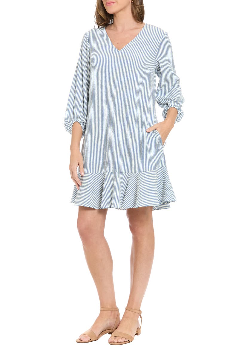Stripe Seersucker Minidress, Alternate, color, BLUE/ IVORY
