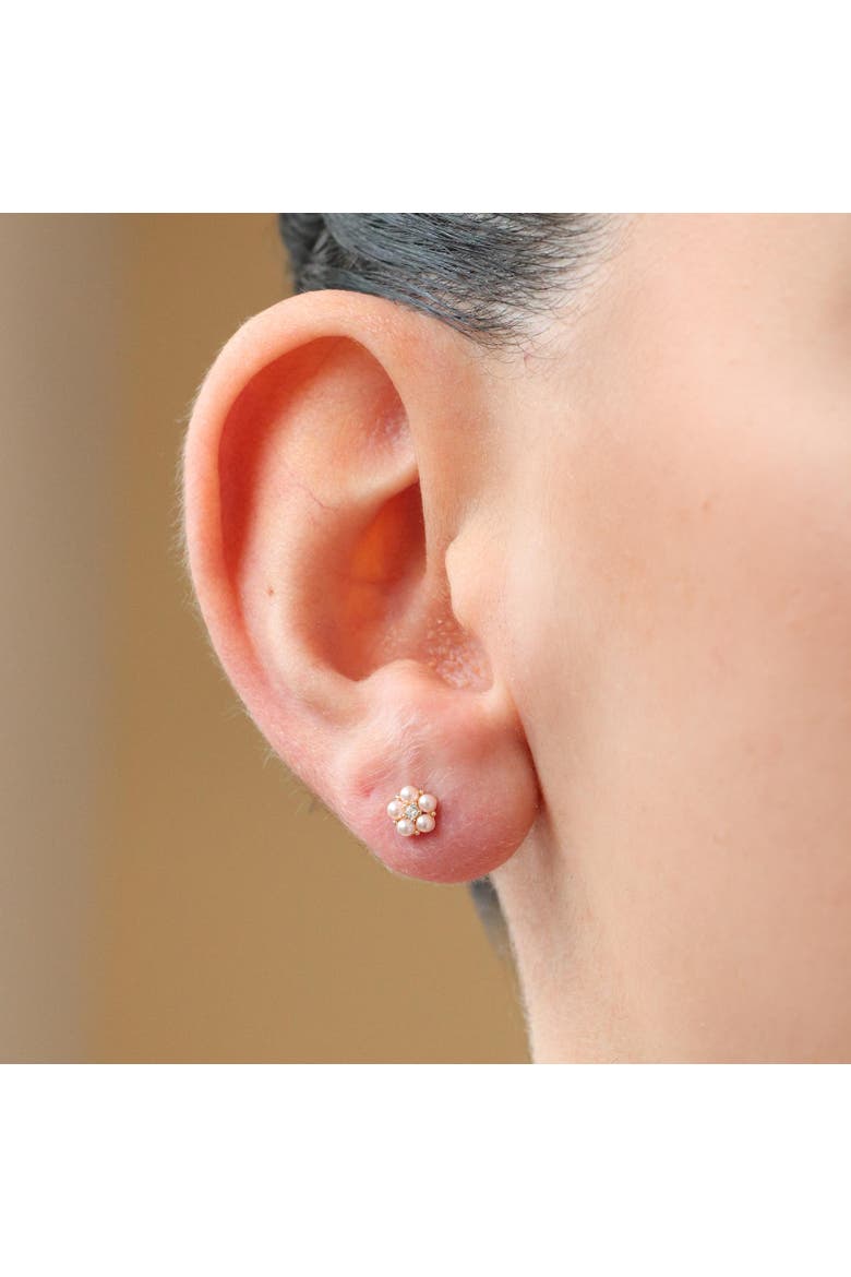 Pearl Flower Stud Earrings, Alternate, color, Gold