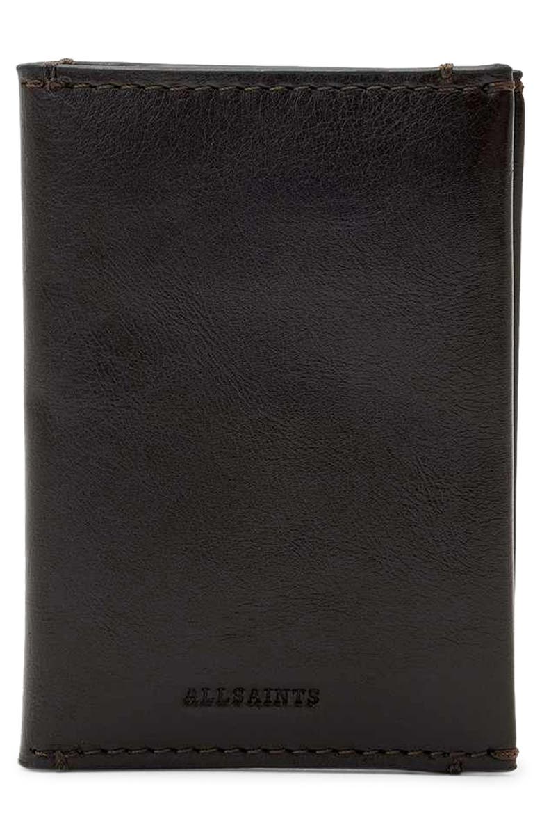 AllSaints Leather Bifold Wallet, Main, color, Bitter Brown