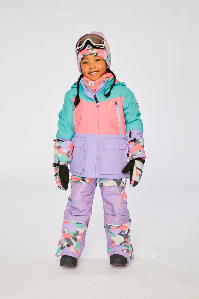 Fleece Lined Teknik Jacket & Reinforced Pants Two Piece Snowsuit, Alternate, color, Turquoise, Orange and Mauve