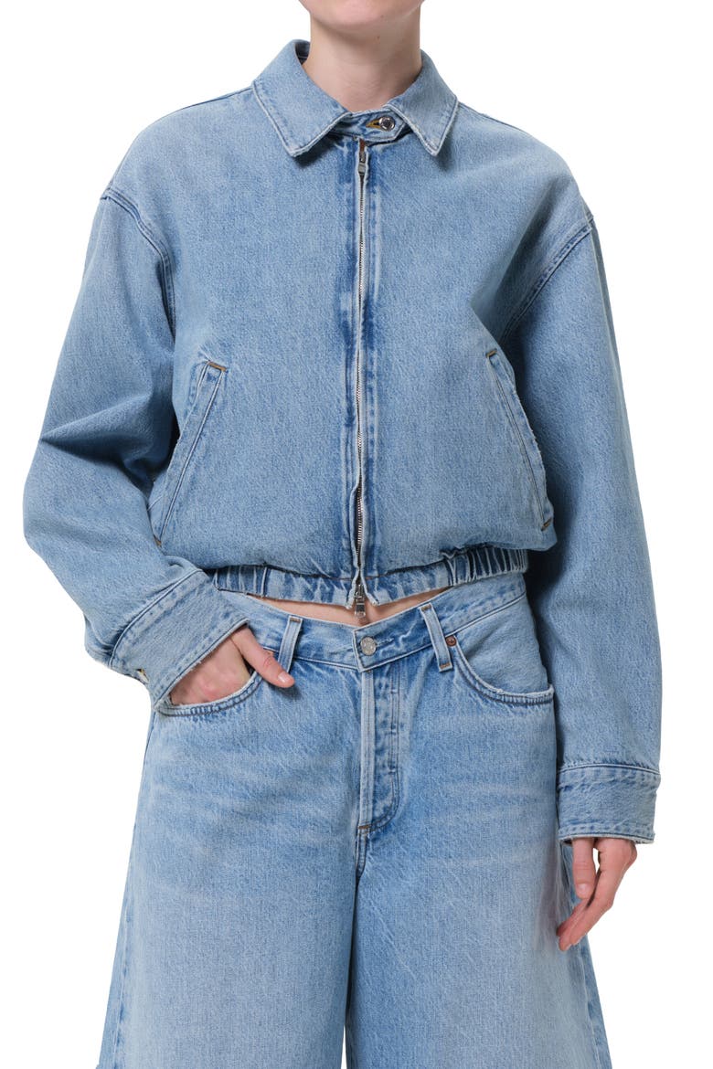 Nile Crop Zip Denim Jacket, Main, color, SPACE