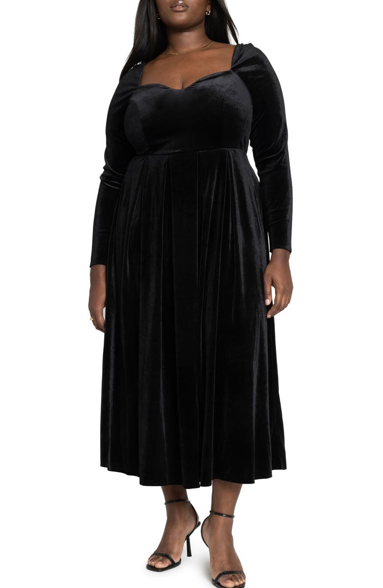 ELOQUII Long Sleeve Velvet Dress, Main, color, 