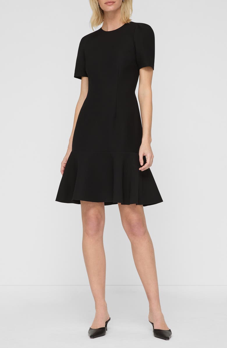 Lafayette 148 New York Flare Hem Wool & Silk Crepe Dress, Alternate, color, Black