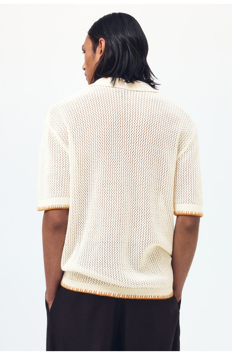 H&M Relaxed Fit Hole-knit Resort Shirt, Alternate, color, Cream/Palm Tree