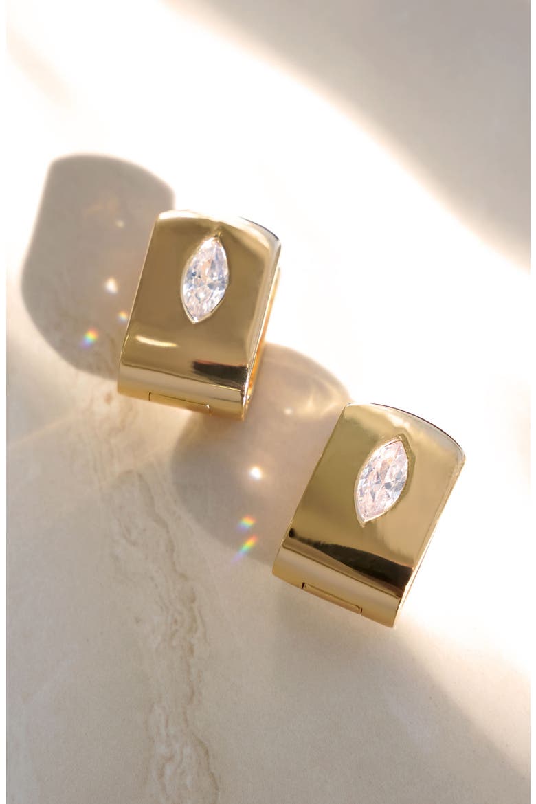 Marquise Stone Huggie Earrings, Alternate, color, GOLD