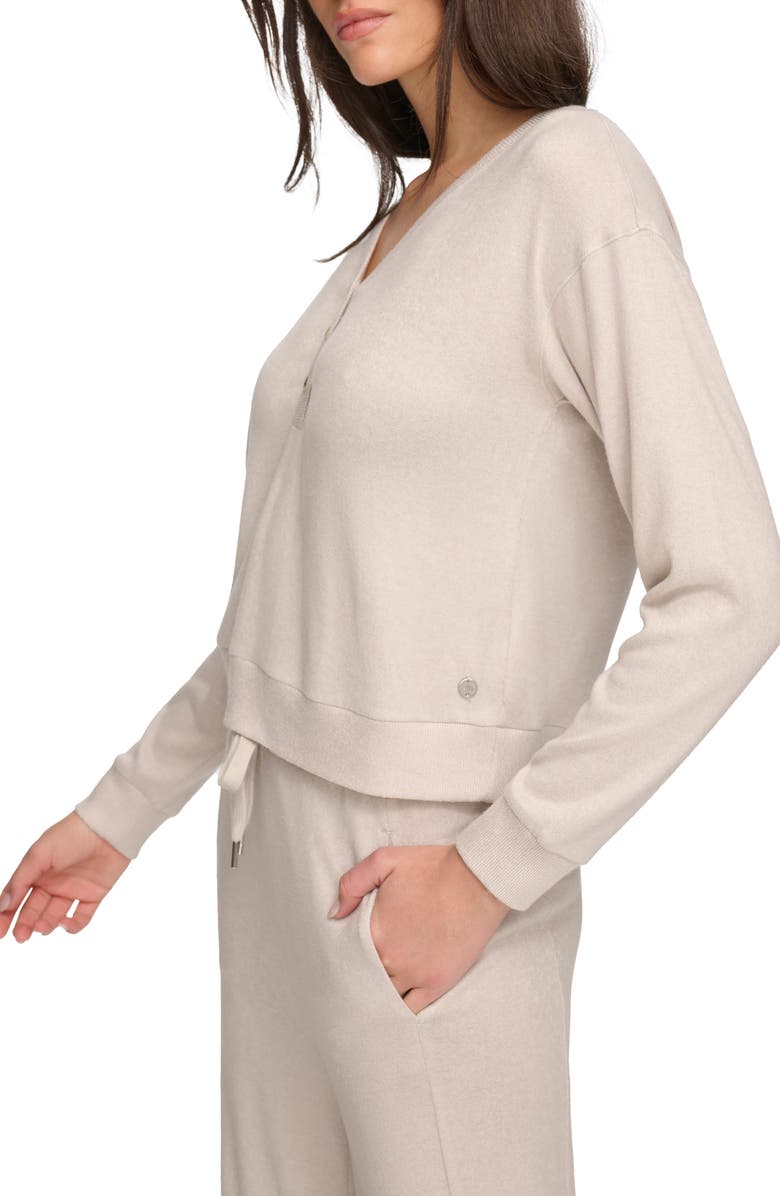 Andrew Marc Sport Hacci Long Sleeve Crop Henley, Alternate, color, Twine