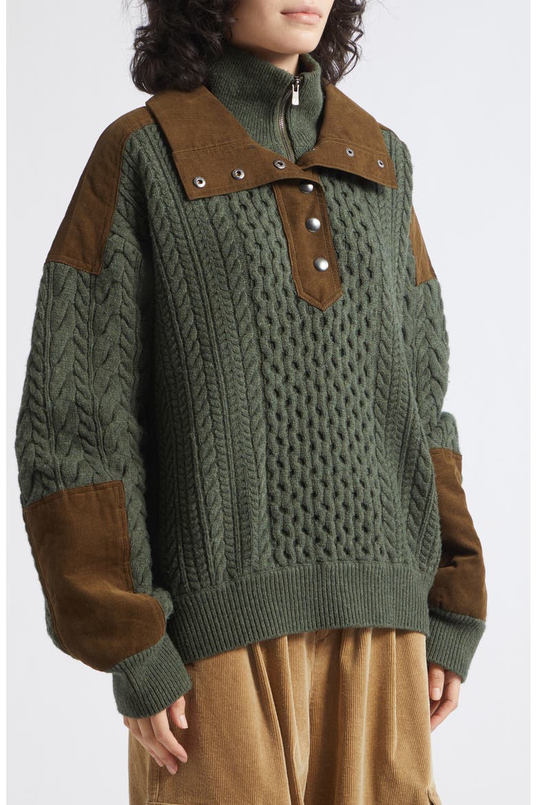 Allen Cable Half Zip Double Layer Sweater, Alternate, color, GREEN