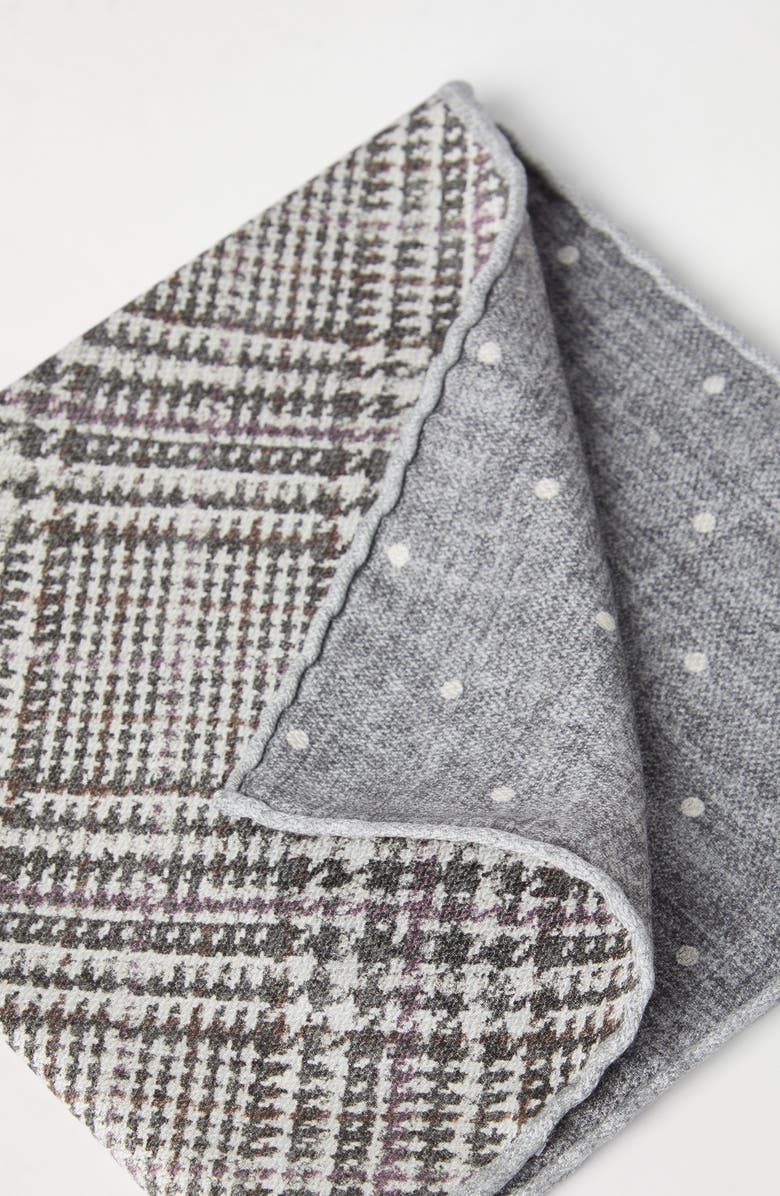 Brunello Cucinelli Prince of Wales pocket square, Alternate, color, Light Grey