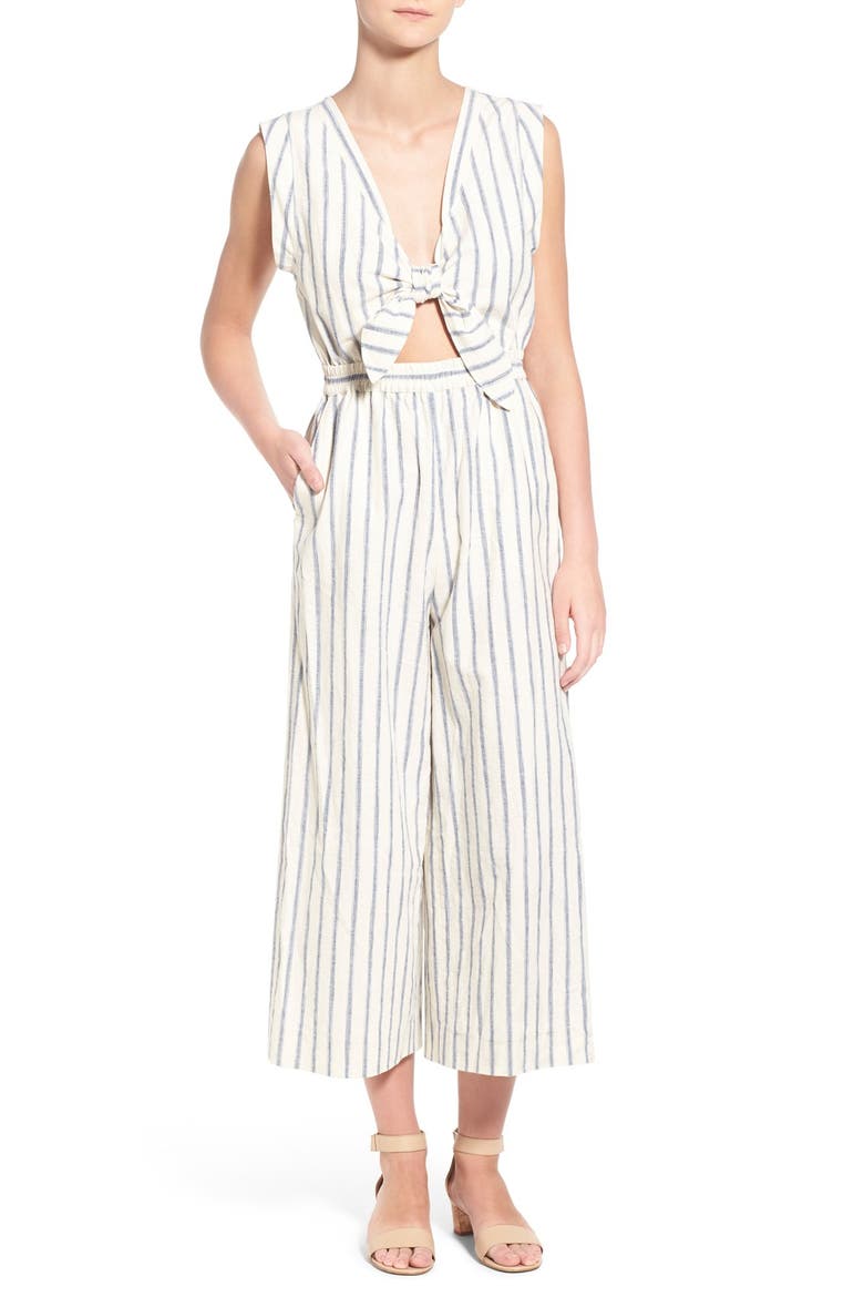 Ikat Stripe Tie Front Culotte Jumpsuit, Main, color, IKAT STRIPE