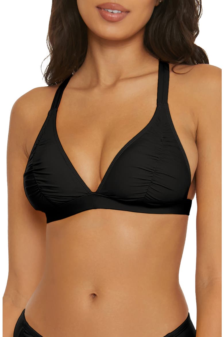 Shirred Halter Bikini Top, Main, color, BLACK
