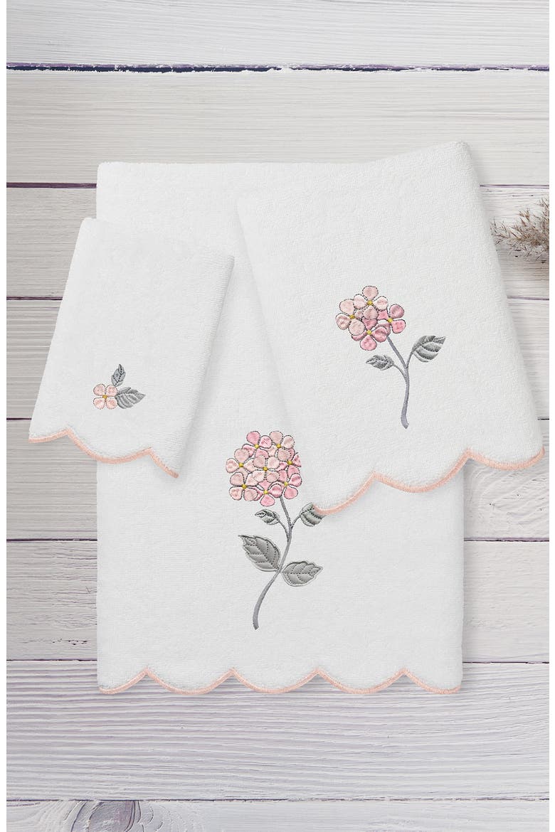 Hydea Scallop 3-Piece Towel Set, Alternate, color, WHITE/ PINK