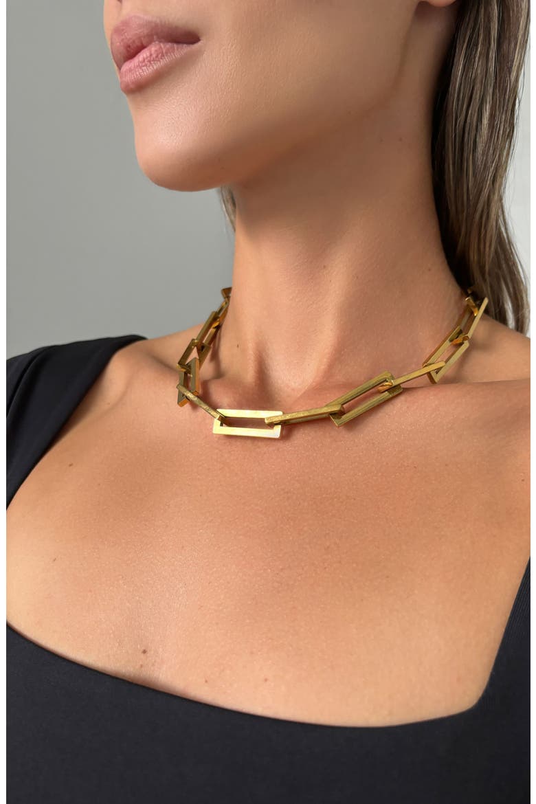 Oversized Rectangular Link Statement Necklace, Alternate, color, GOLD