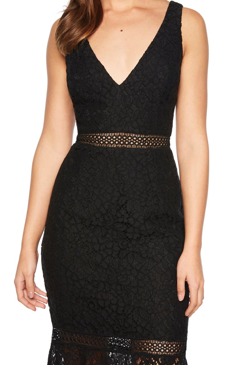 Sienna Lace Trumpet Dress (Nordstrom Exclusive), Alternate, color, BLACK