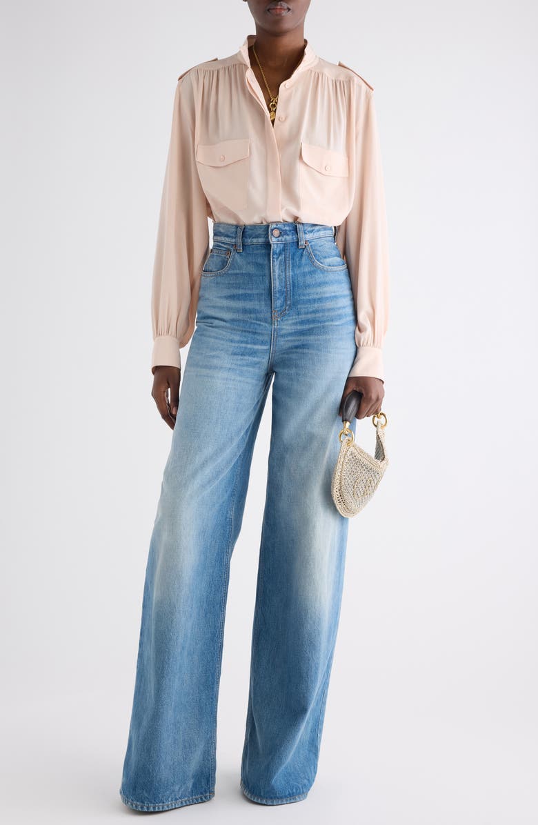 Chloé Gathered Silk Crêpe de Chine Shirt, Alternate, color, Delicate Pink