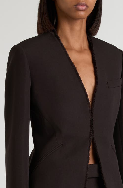 Alexander Mcqueen Mcqueen Raw Edge Wool Canvas Peplum Blazer In Brown