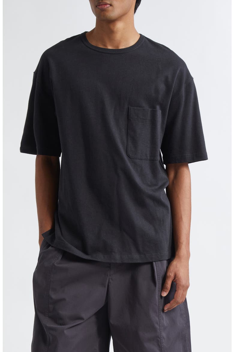 Boxy Cotton & Linen T-Shirt, Main, color, JET BLACK