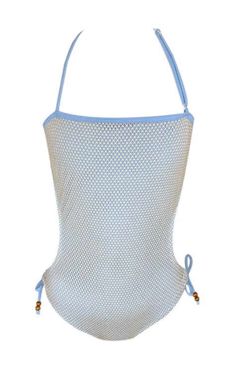 Mesh Overlay Cut-Out with Beaded Ties One-Piece Swimsuit