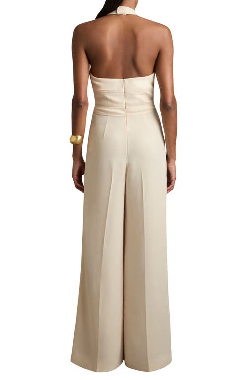 Reiss Womens Viola Embroidered Halterneck Wide-leg Woven Jumpsuit Cream In Cream