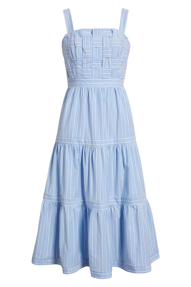 Square Neck Basketweave Bodice Midi Dress, Alternate, color, BLUE WHITE