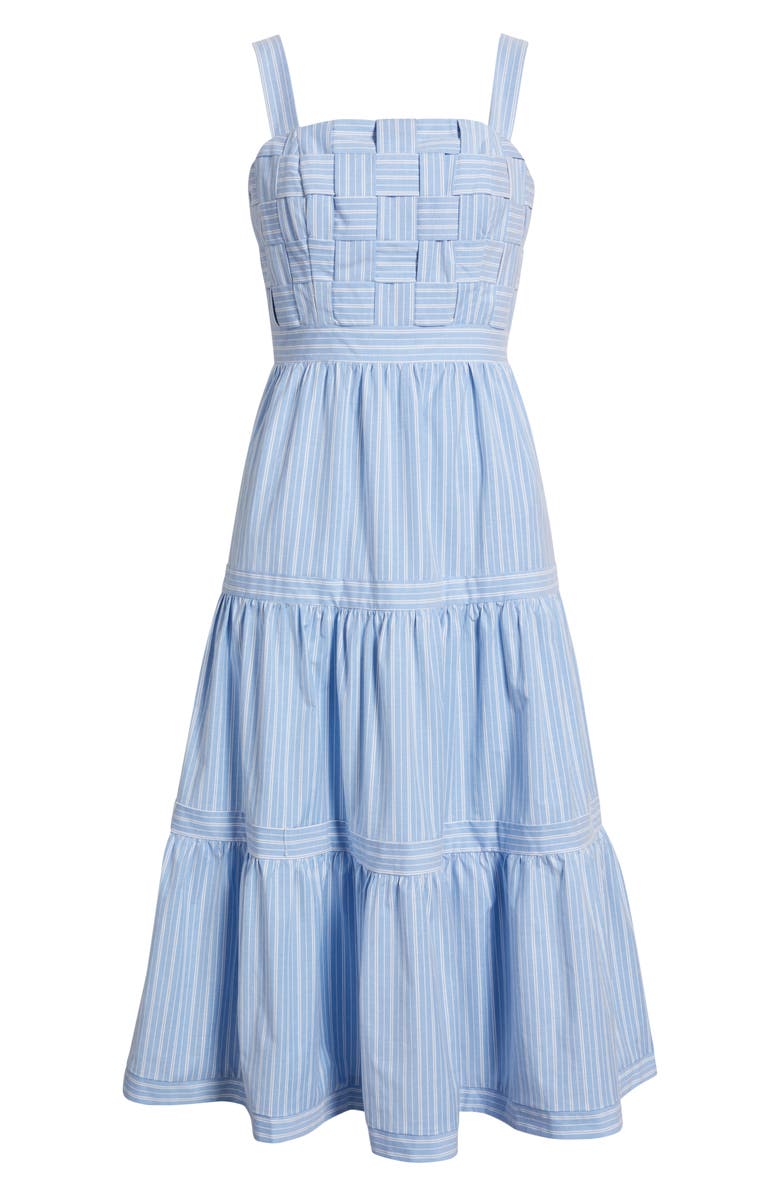 Eliza J Square Neck Basketweave Bodice Midi Dress, Alternate, color, Blue White