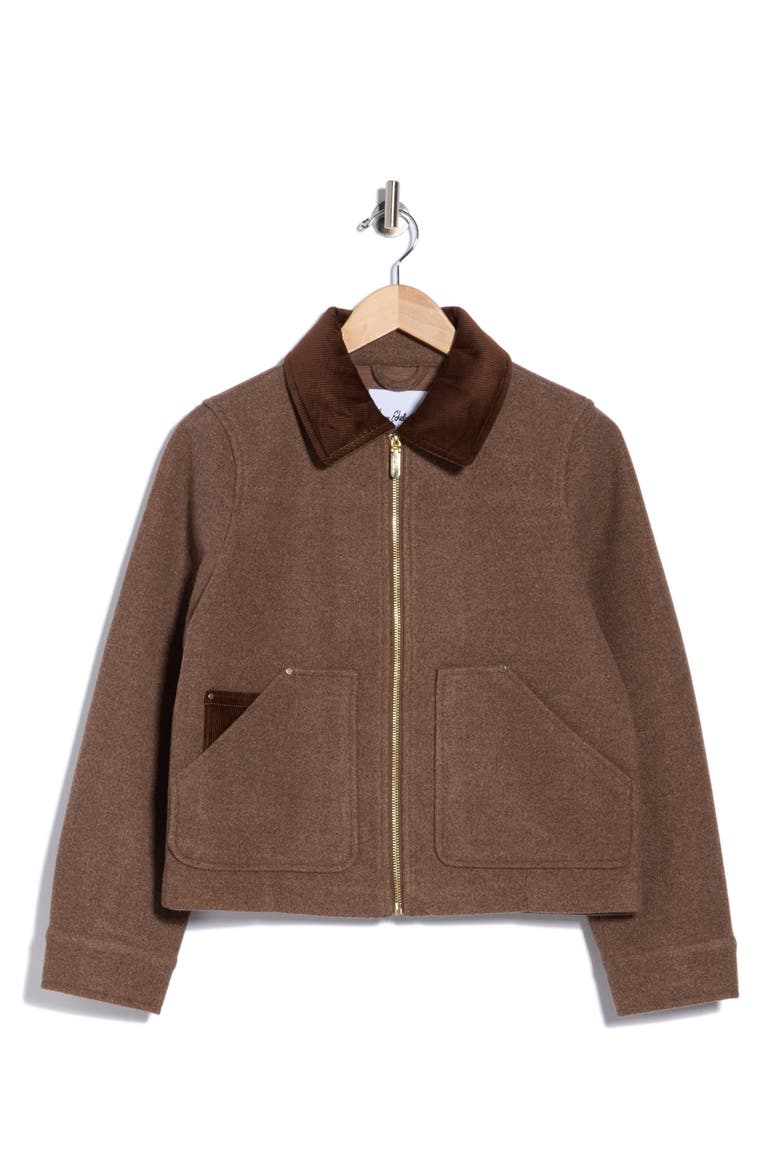 Corduroy Collar Wool Blend Jacket, Alternate, color, MINK