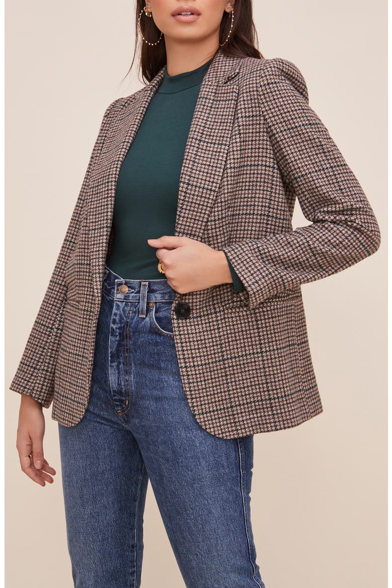 Harlow Oversize Plaid Blazer, Alternate, color, BROWN-TEAL PLAID
