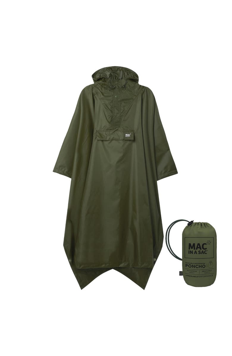 Mac In a Sac Packable Waterproof Poncho, Main, color, Khaki