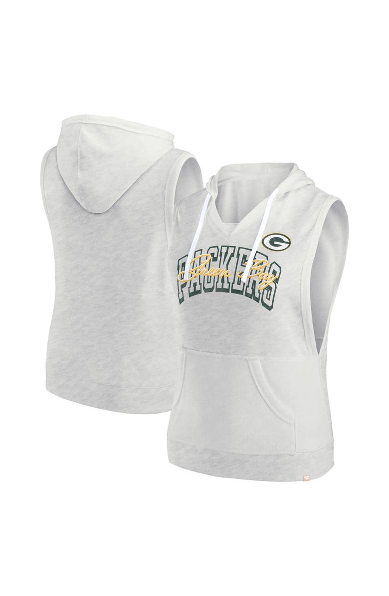 FANATICS Women's Fanatics Branded Oatmeal Green Bay Packers Lounge Script Sleeveless V-Neck Pullover Hoodie, Main, color,