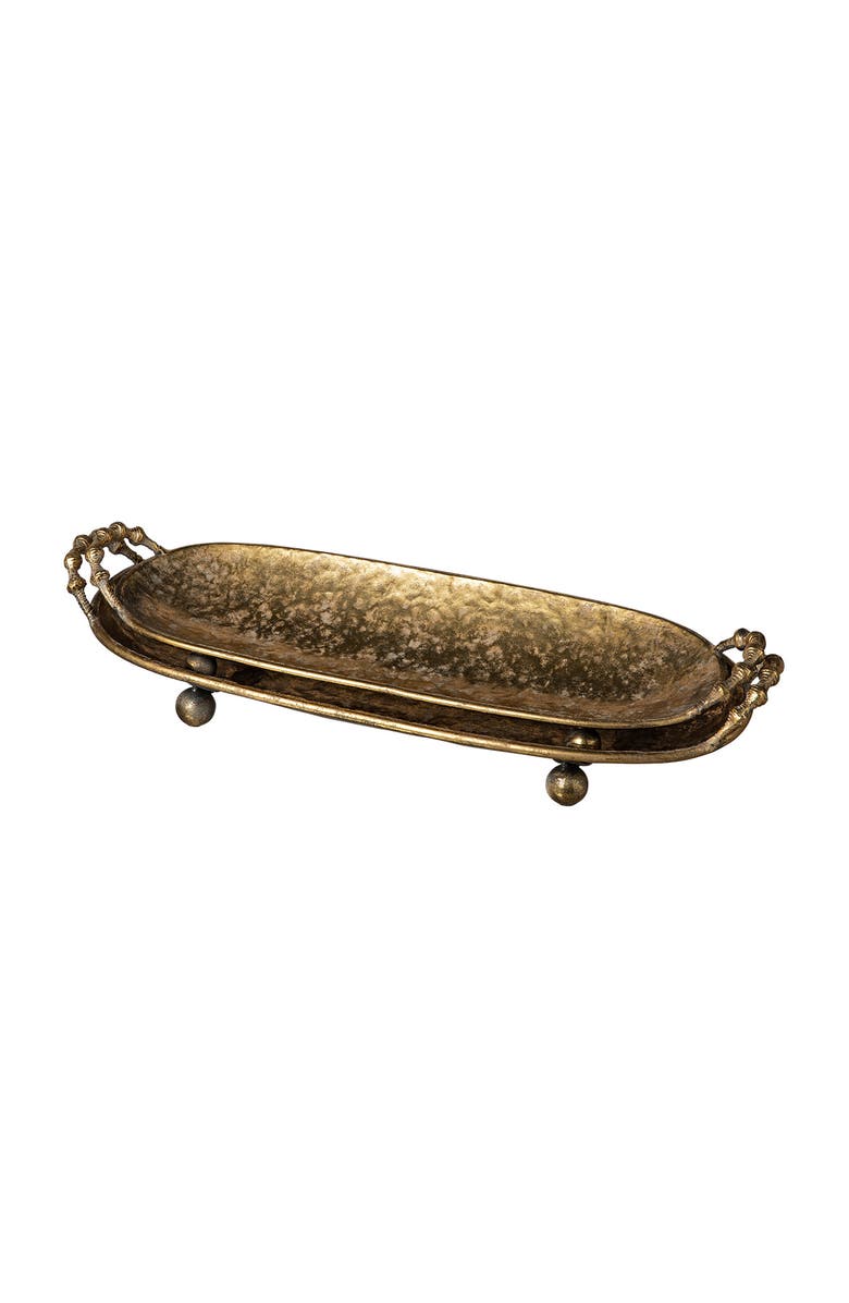 Glitzhome Set of 2 Oval Metal Gold Decorative Tray with Handles, Alternate, color, Gold