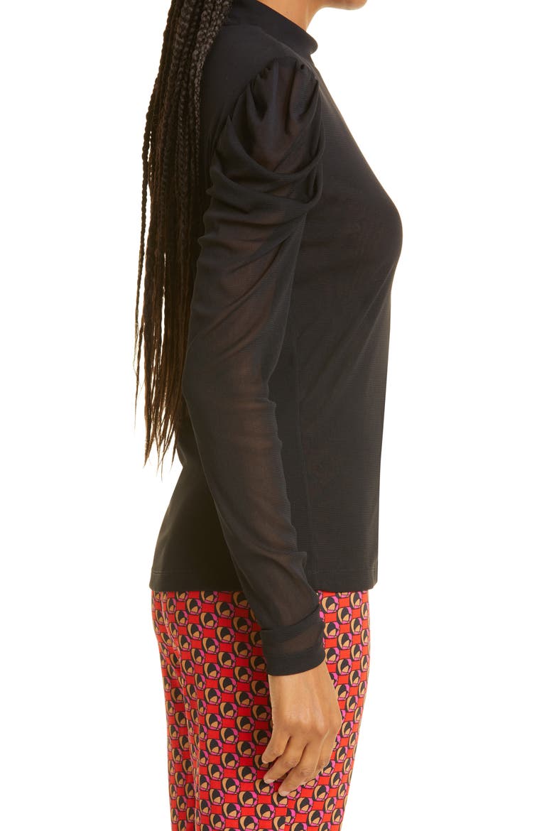 DVF Remy Ruched Mesh Top, Alternate, color, BLACK